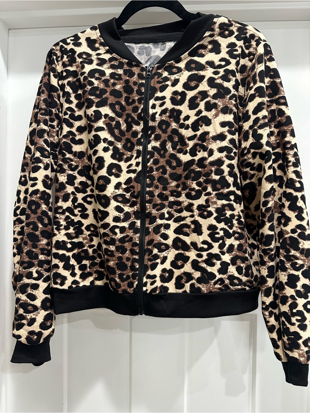 Leopard Print Bomber Jacket - Black & Brown